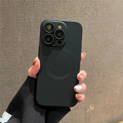 For iPhone 15 Pro Max Case Compatible with MagSafe Liquid Silicone Phone Cover with Tempered Glass Lens Protector