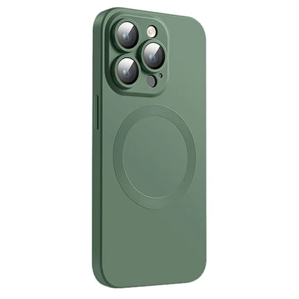 For iPhone 15 Pro Max Case Compatible with MagSafe Liquid Silicone Phone Cover with Tempered Glass Lens Protector - Green