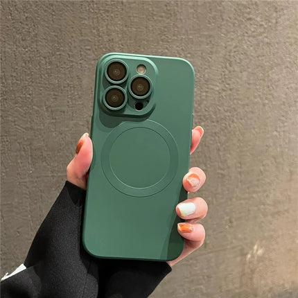 For iPhone 15 Pro Max Case Compatible with MagSafe Liquid Silicone Phone Cover with Tempered Glass Lens Protector