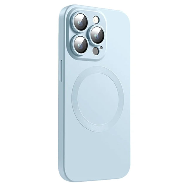 For iPhone 15 Pro Case Compatible with MagSafe Liquid Silicone Phone Cover with Tempered Glass Lens Protector - Baby Blue