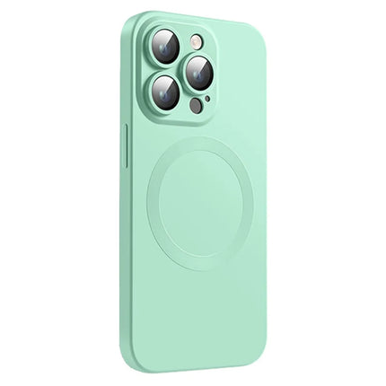 For iPhone 15 Pro Case Compatible with MagSafe Liquid Silicone Phone Cover with Tempered Glass Lens Protector - Mint Green