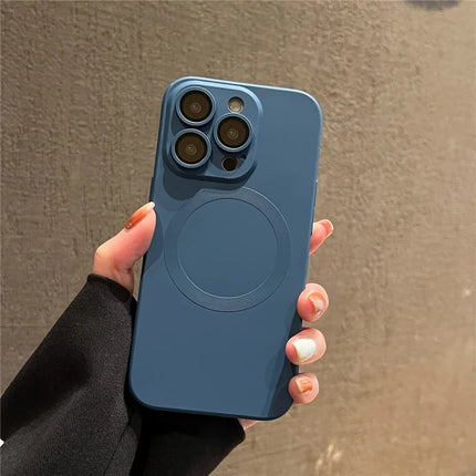 For iPhone 15 Pro Case Compatible with MagSafe Liquid Silicone Phone Cover with Tempered Glass Lens Protector