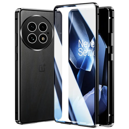 For OnePlus 13 Case Double Sides Tempered Glass Full Protection Phone Cover with Magnetic Metal Frame - Black