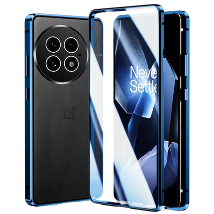 For OnePlus 13 Case Double Sides Tempered Glass Full Protection Phone Cover with Magnetic Metal Frame - Blue