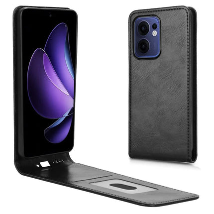 For Oppo Reno13 F 5G Case with Card Slot Magnetic Vertical Flip Leather Phone Cover - Black