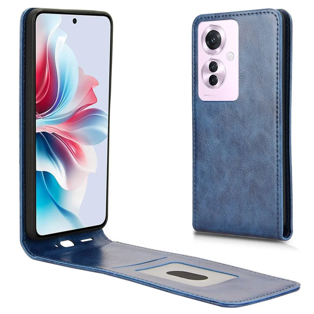 For Oppo Reno11 F 5G  /  F25 Pro 5G Case with Card Slot Magnetic Vertical Flip Leather Phone Cover - Dark Blue