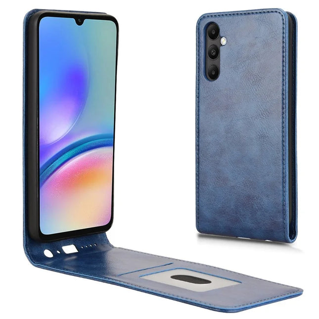 For Samsung Galaxy M14 4G / A05s 4G Case with Card Slot Magnetic Vertical Flip Leather Phone Cover - Dark Blue