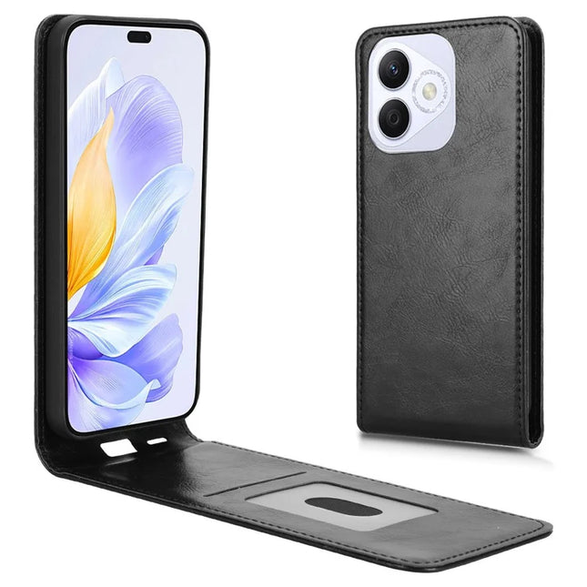 For Honor X60i 5G Case with Card Slot Magnetic Vertical Flip Leather Phone Cover - Black