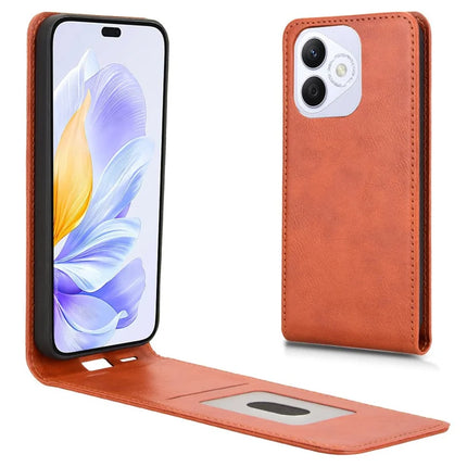 For Honor X60i 5G Case with Card Slot Magnetic Vertical Flip Leather Phone Cover - Orange