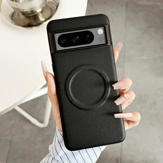 For Google Pixel 8 Pro Case Compatible with MagSafe PU + TPU Phone Back Cover - Black