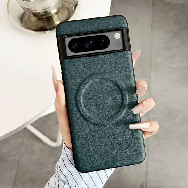 For Google Pixel 8 Pro Case Compatible with MagSafe PU + TPU Phone Back Cover - Blackish Green
