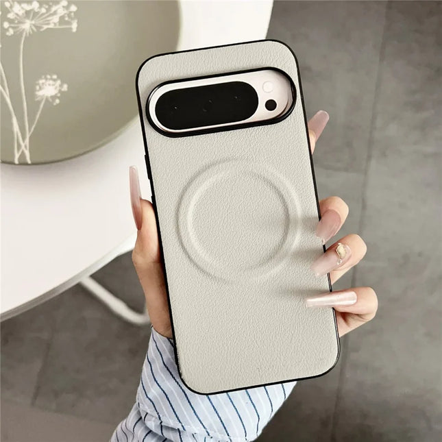 For Google Pixel 9 Pro  /  Pixel 9 Case Compatible with MagSafe PU + TPU Phone Back Cover - White