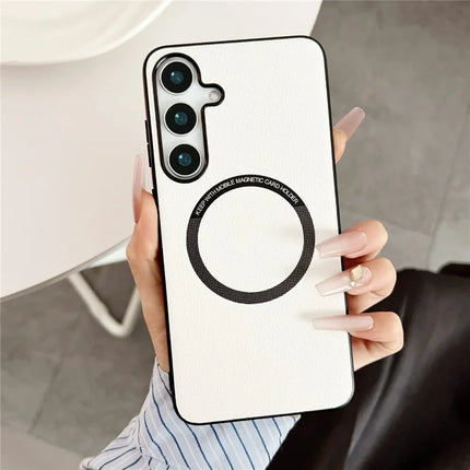 For Samsung Galaxy A16 5G  /  4G Case Compatible with MagSafe Anti-Drop PU Leather + TPU Cover - White
