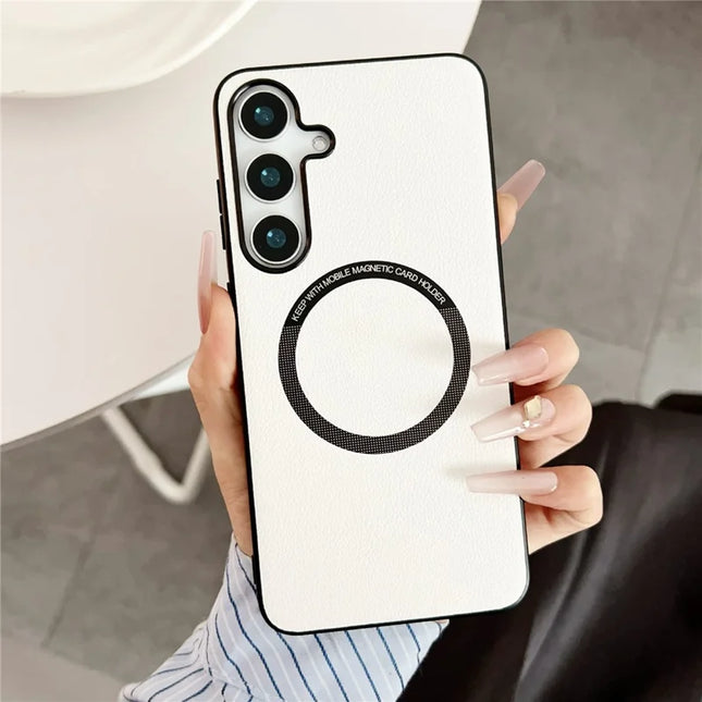 For Samsung Galaxy A16 5G  /  4G Case Compatible with MagSafe Anti-Drop PU Leather + TPU Cover - White