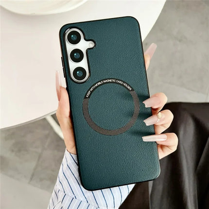 For Samsung Galaxy A16 5G  /  4G Case Compatible with MagSafe Anti-Drop PU Leather + TPU Cover - Green