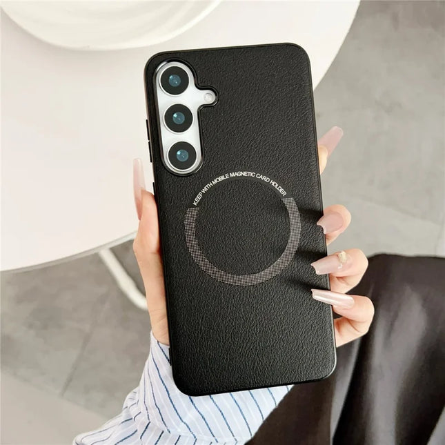 For Samsung Galaxy A36 5G Case Anti-Drop PU Leather+TPU Cover Compatible with MagSafe - Black