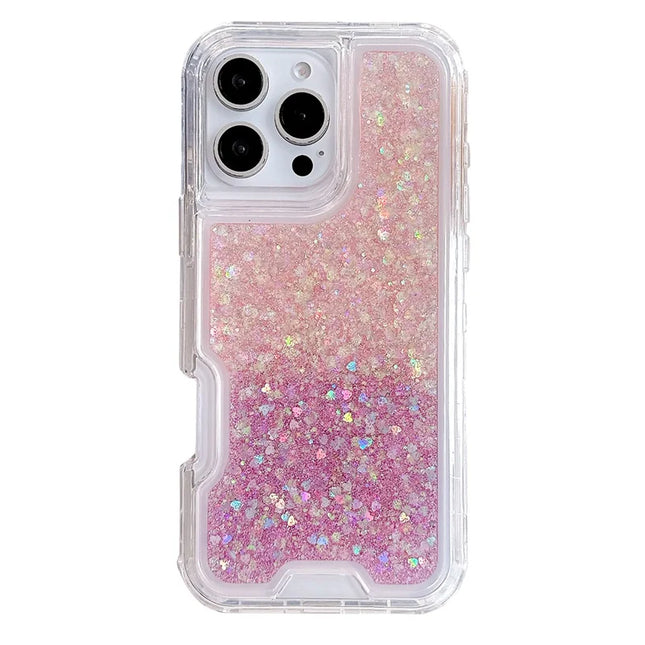 For iPhone 16 Pro Max Case Glitter Epoxy TPU PC Phone Back Cover Detachable 2 in 1 - Pink / Light Purple