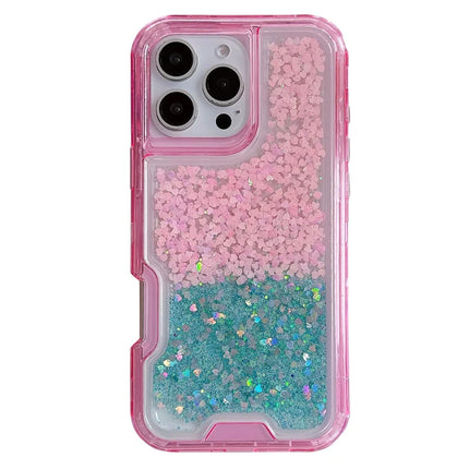 For iPhone 16 Pro Max Case Glitter Epoxy TPU PC Phone Back Cover Detachable 2 in 1 - Pink / Sky Blue