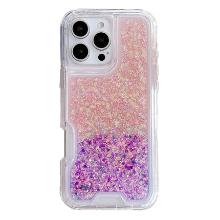 For iPhone 16 Pro Max Case Glitter Epoxy TPU PC Phone Back Cover Detachable 2 in 1 - Pink / Purple