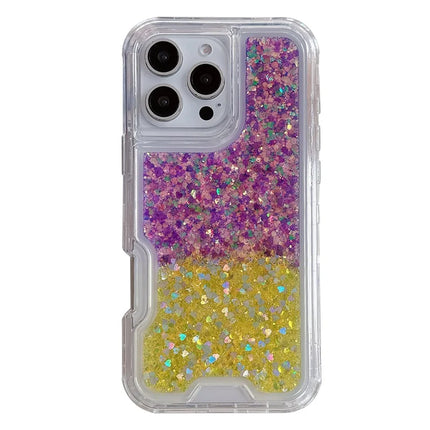For iPhone 16 Pro Max Case Glitter Epoxy TPU PC Phone Back Cover Detachable 2 in 1 - Purple / Gold