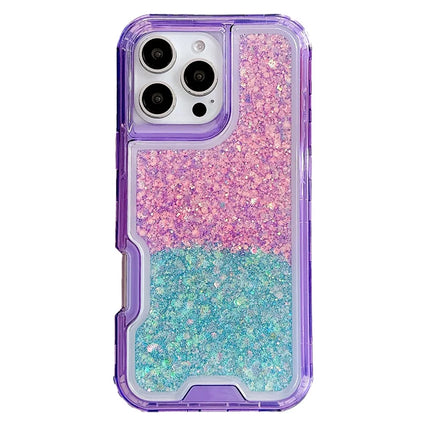For iPhone 16 Pro Max Case Glitter Epoxy TPU PC Phone Back Cover Detachable 2 in 1 - Purple / Blue