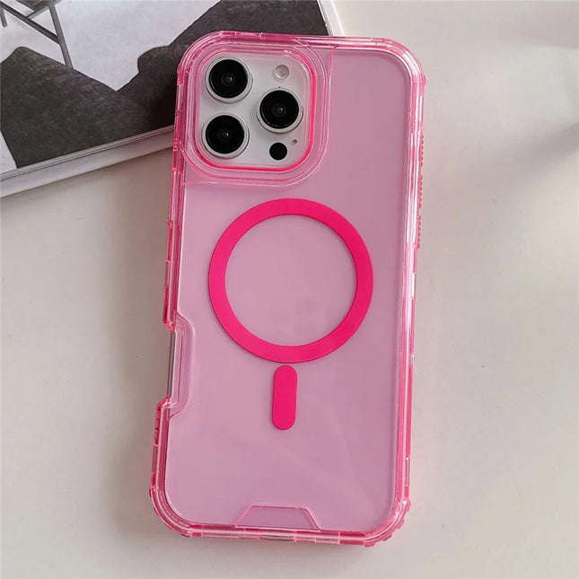 For iPhone 16 Pro Max Case Compatible with MagSafe TPU PC Detachable Phone Back Cover - Pink
