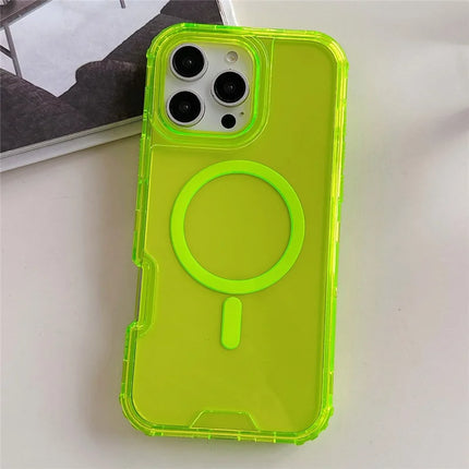 For iPhone 16 Pro Max Case Compatible with MagSafe TPU PC Detachable Phone Back Cover - Fluorescent Green