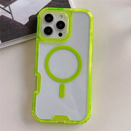 For iPhone 16 Pro Max Case Compatible with MagSafe TPU PC Detachable Phone Back Cover - Transparent Fluorescent Green