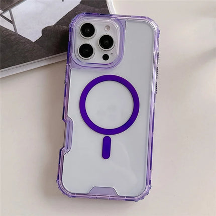 For iPhone 16 Pro Max Case Compatible with MagSafe TPU PC Detachable Phone Back Cover - Transparent Purple