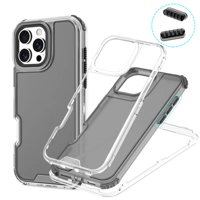 For iPhone 16 Pro Max Case Detachable Design Soft TPU + Clear PC Phone Back Cover - Black