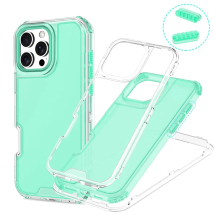 For iPhone 16 Pro Max Case Detachable Design Soft TPU + Clear PC Phone Back Cover - Mint Green