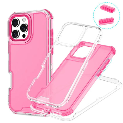 For iPhone 16 Pro Max Case Detachable Design Soft TPU + Clear PC Phone Back Cover - Hot Pink