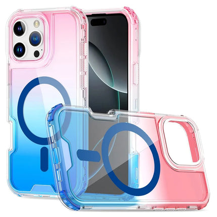 For iPhone 16 Pro Case Compatible with MagSafe Gradient Color TPU + PC Phone Back Cover - Pink / Blue