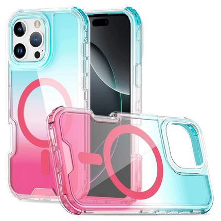For iPhone 16 Pro Case Compatible with MagSafe Gradient Color TPU + PC Phone Back Cover - Baby Blue / Pink