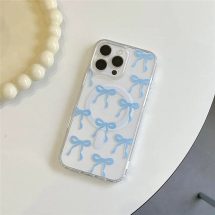 For iPhone 16 Pro Max Case Compatible with MagSafe Bowknot Pattern PC + TPU Phone Back Cover
