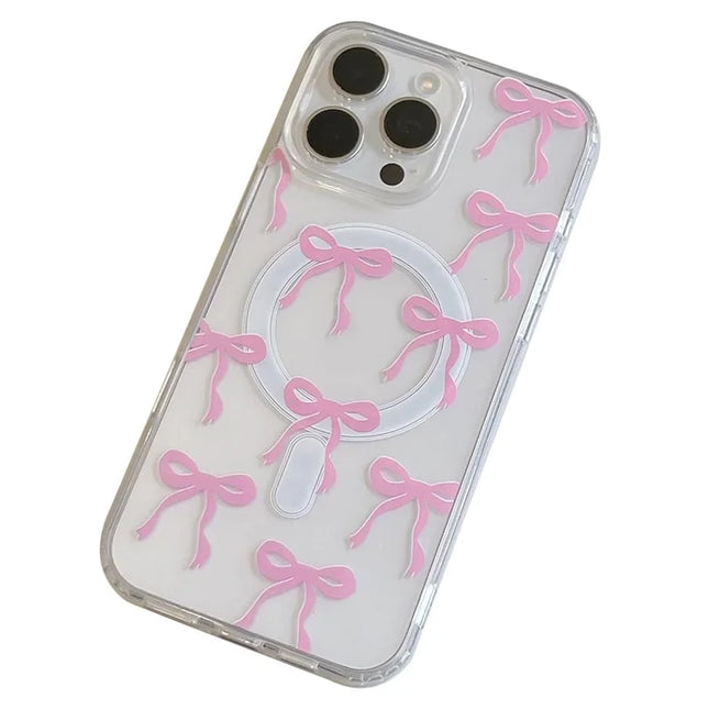 For iPhone 16 Pro Max Case Compatible with MagSafe Bowknot Pattern PC + TPU Phone Back Cover - Pink