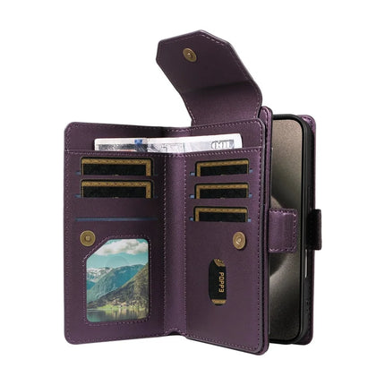 For iPhone 15 Pro Max Case with Card Holder Stand PU Leather Flip Phone Cover