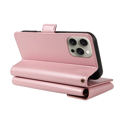 For iPhone 15 Pro Max Case with Card Holder Stand PU Leather Flip Phone Cover