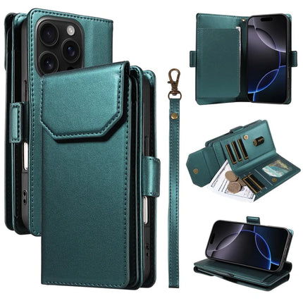 For iPhone 16 Pro Case with Card Holder Stand PU Leather Flip Phone Cover - Green