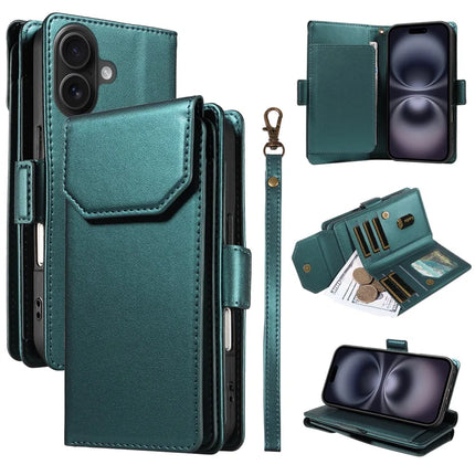 For iPhone 16 Plus Case with Card Holder Stand PU Leather Flip Phone Cover - Green