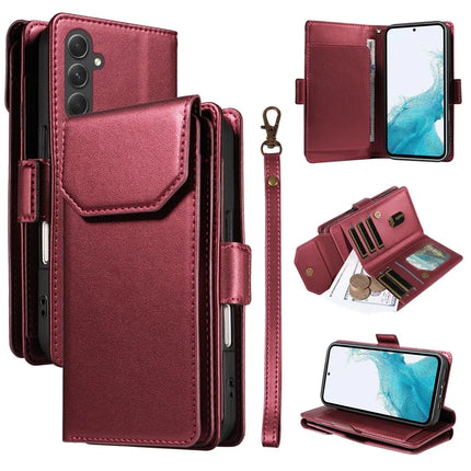 For Samsung Galaxy A54 5G Case with Card Holder Stand PU Leather Flip Phone Cover - Wine Red