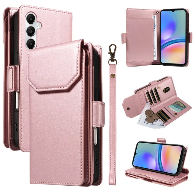 For Samsung Galaxy A05s 4G Case with Card Holder Stand PU Leather Flip Phone Cover - Rose Gold