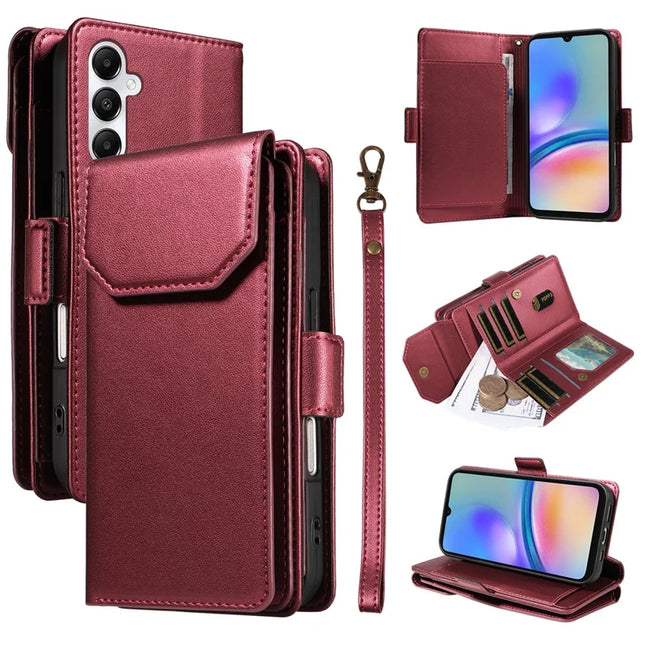 For Samsung Galaxy A05s 4G Case with Card Holder Stand PU Leather Flip Phone Cover - Wine Red