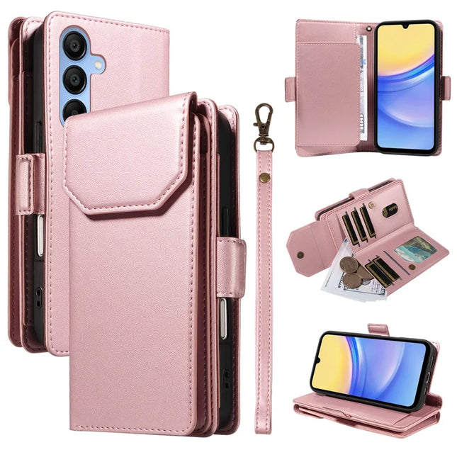 For Samsung Galaxy A15 5G  /  A15 4G Case with Card Holder Stand PU Leather Flip Phone Cover - Rose Gold