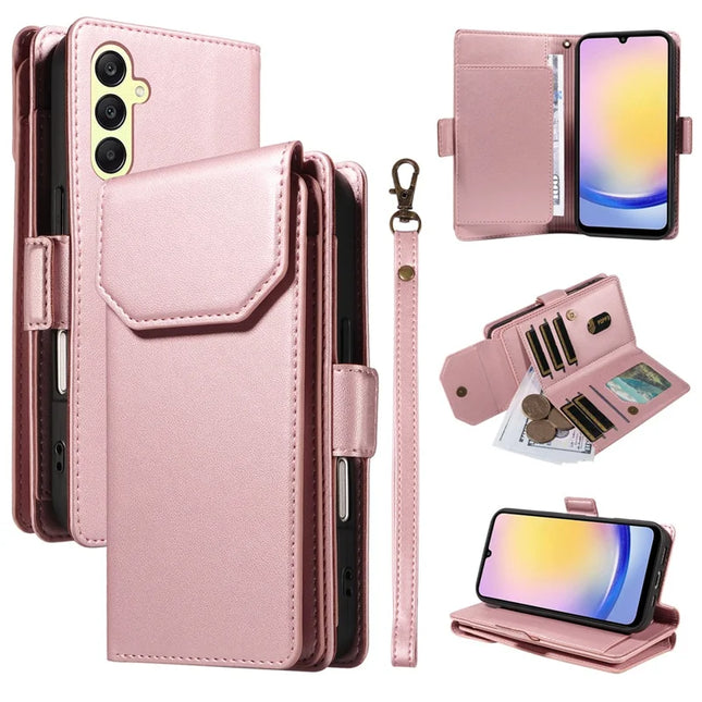 For Samsung Galaxy A25 5G (Global) (161.0 x 76.5 x 8.3mm) Case with Card Holder Stand PU Leather Flip Phone Cover - Rose Gold