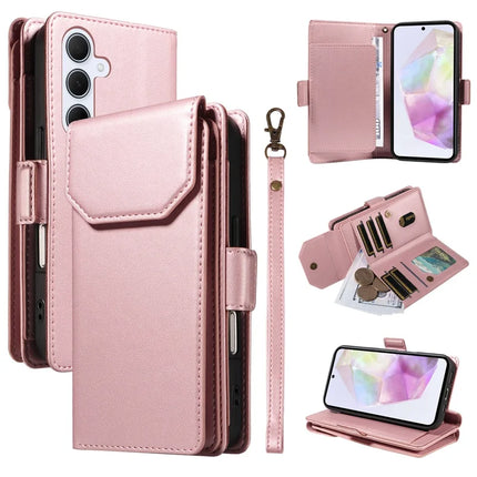For Samsung Galaxy A35 5G Case with Card Holder Stand PU Leather Flip Phone Cover - Rose Gold