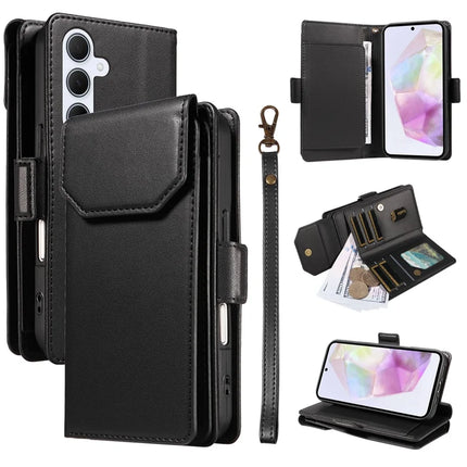 For Samsung Galaxy A35 5G Case with Card Holder Stand PU Leather Flip Phone Cover - Black