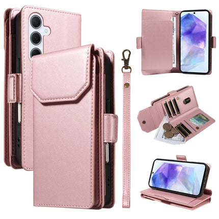 For Samsung Galaxy A55 5G Case with Card Holder Stand PU Leather Flip Phone Cover - Rose Gold