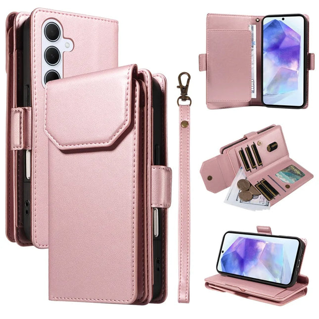 For Samsung Galaxy A55 5G Case with Card Holder Stand PU Leather Flip Phone Cover - Rose Gold