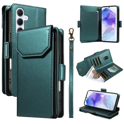 For Samsung Galaxy A55 5G Case with Card Holder Stand PU Leather Flip Phone Cover - Green